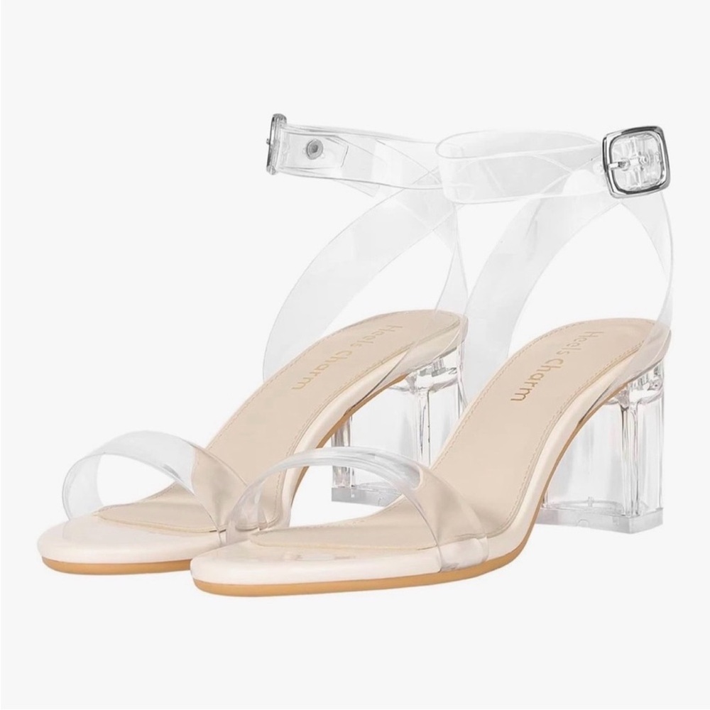 Clear Strap Block Heel Sandals - Transparent